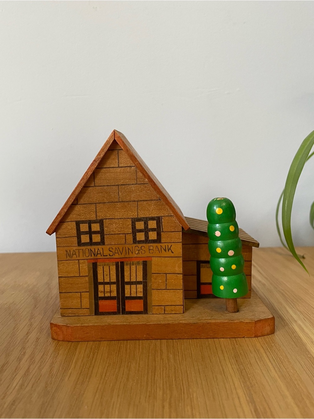 Vintage MCM Wooden National Savings Bank Coin Piggy Bank 1940s-1950s Japan